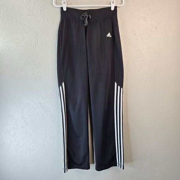Adidas Track Pants 3 Stripe Black Size Small Stretchy Athletic Workout Pull On - Picture 1 of 12